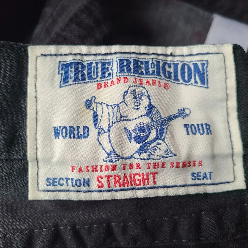 True Religion Straight Black Jeans Men's 30x32 USA Fabric Mexico Flap Pocket